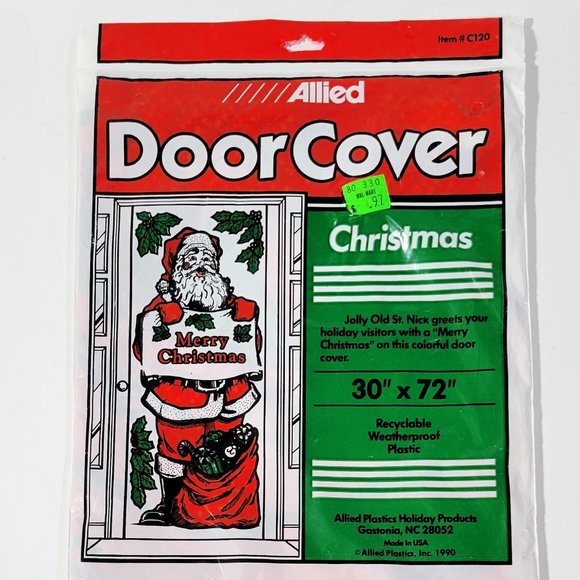Vintage 1990 Allied Christmas Door Cover Santa 30" x 72" NEW Sealed Item #C120 - Picture 1 of 2